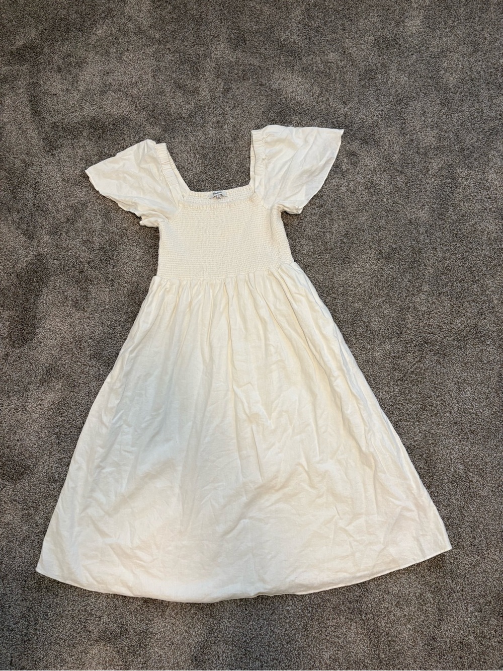 Madewell Cream Smocked Bodice Puff Sleeve Dress